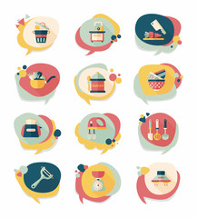 Kitchenware bubble speech flat banner design background set, eps