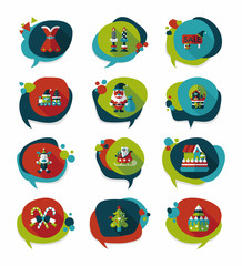 Christmas bubble speech banner design flat background set, eps10