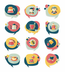 Coffee bubble speech flat banner design flat background set, eps