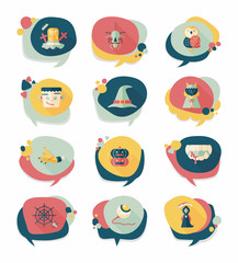 Halloween bubble speech banner design flat background set, eps10