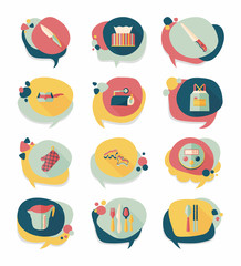 Kitchenware bubble speech flat banner design background set, eps