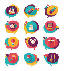 School bubble speech banner design flat background set, eps10