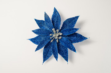 Christmas decorations of  blue on a white background