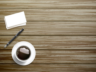 top view of stationery and coffee