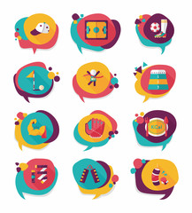 Sport speech bubble flat banner design background set, eps10