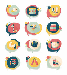 Sport speech bubble flat banner design background set, eps10