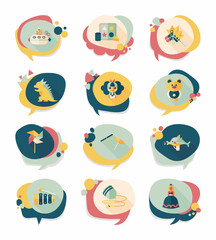 Toy speech bubble banner design flat background set, eps10