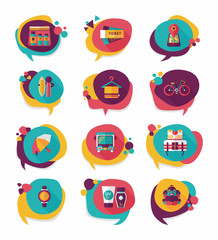 Travel bubble speech banner design flat background set, eps10