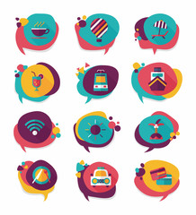 Travel bubble speech banner design flat background set, eps10