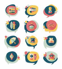 Travel bubble speech banner design flat background set, eps10