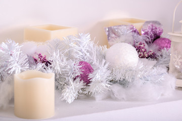 Fototapeta na wymiar Christmas composition with snow and Christmas decoration