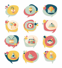 Birthday bubble speech banner design flat background set, eps10