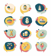 Birthday bubble speech banner design flat background set, eps10
