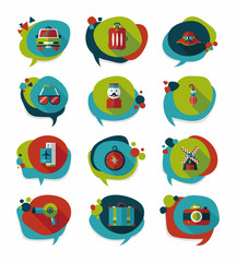 Travel bubble speech banner design flat background set, eps10