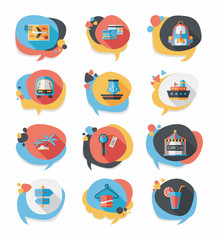 Travel bubble speech banner design flat background set, eps10