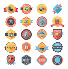 Travel badge banner design flat background set, eps10