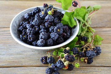 Black  blackberries in a bowl
