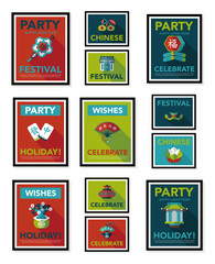 Chinese New Year poster flat banner design flat background set,