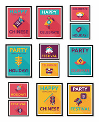 Chinese New Year poster flat banner design flat background set,