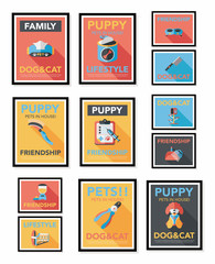 Pet poster flat banner design background set, eps10