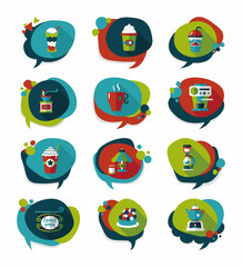 Coffee bubble speech flat banner design flat background set, eps