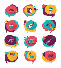 Birthday bubble speech banner design flat background set, eps10