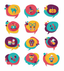 Fototapeta premium Halloween bubble speech banner design flat background set, eps10