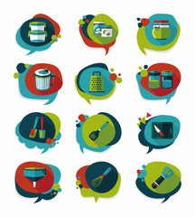 Kitchenware bubble speech flat banner design background set, eps