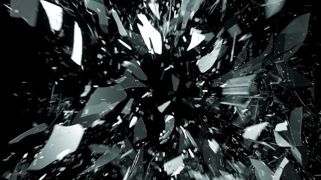 Breaking glass with motion blur in slow motion. Alpha