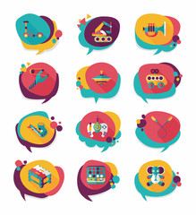 Toy speech bubble banner design flat background set, eps10