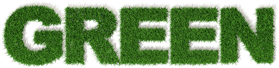 GREEN Lettere erba verde, isolata su bianco