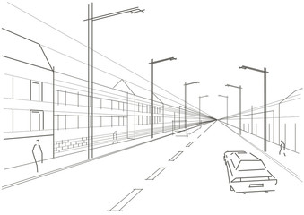 Line sketch of street