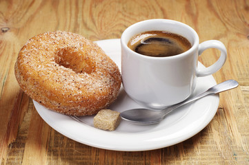Breakfast with coffee and donut