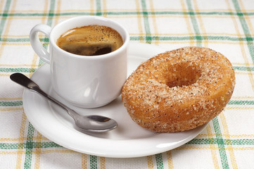 Breakfast with donut and coffee