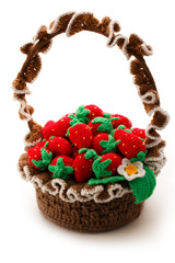 Knitted strawberry in basket