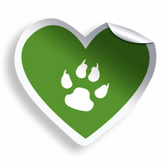 Green heart sticker with animal paw
