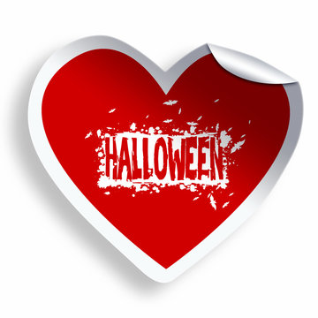 Red heart sticker with Halloween grunge text and illustration