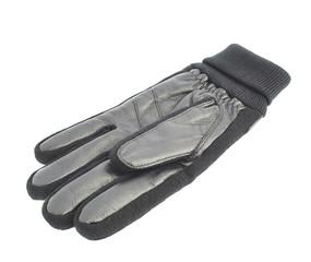 Black leather winter glove isolated