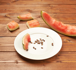 Slices of eaten watermelon composition