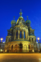 Fototapeta na wymiar Night winter Church Savior on Blood in St-Petersburg