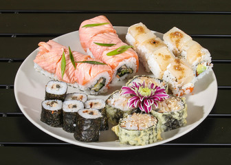 set of sushi on a white plate