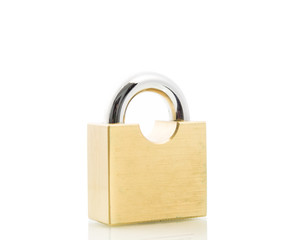 Fototapeta premium Metal padlock gold isolate