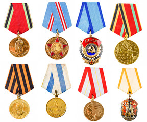 Naklejka premium Collection Set Сollage Of Russian Soviet Medals For Participati