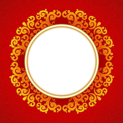 Oriental, folk ornament. Red background.