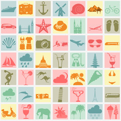 Travel. Vacations. Beach resort set icons. Elements for creating