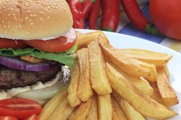 Burger with french fries.