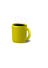Coffee in yellow cup. Isolated on a white.