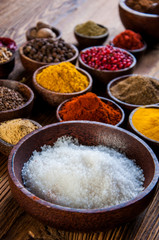 Spices in wooden Indonesian bowls