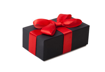 Holiday gift. Black box with a red bow.