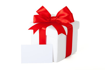 gift box with red ribbon and teg